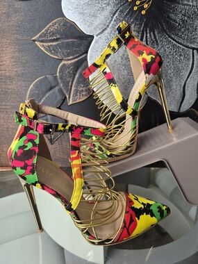 Women’s Multicolor High Heel Ankle Strap Sandals